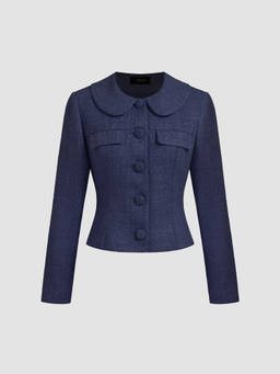 Cider - Tweed Women's Doll Collar Button Jacket Blue