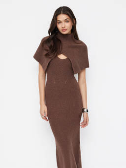 Cider - Wool-Blend Women’s U-Neck Knit Cami Dress Set Brown