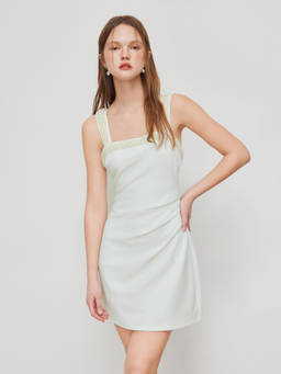 Cider - Faux Pearl Women's Square Neck Sleeveless Mini Cami Dress White