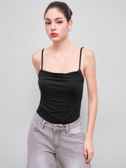 Cider - Women's Ruched Square Neck Bodysuit Black