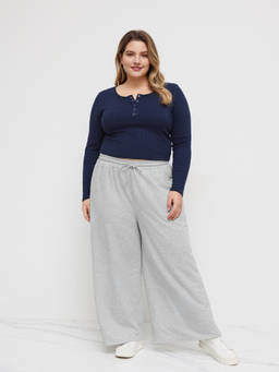 Cider - Ribbed Knit Women Henley Neck Co-ord Set Blue