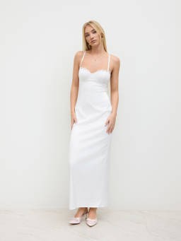 Cider - Satin Women's Sweetheart Lace-Up Split Maxi Dress White