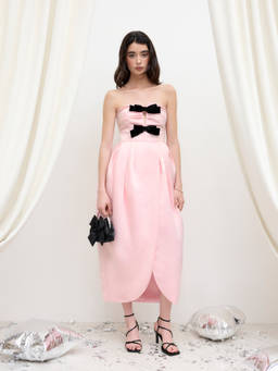 Cider - Satin Women's Strapless Cut-Out Bow Maxi Dress Pink