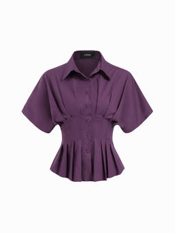 Cider - Cotton-Blend Women's Pleated Cinched Waist Shirt Purple