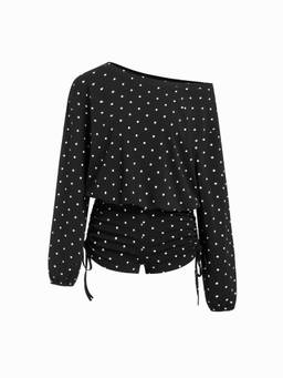 Cider - Cotton Blend Women's Polka Dots Asymmetrical Neck Romper Black