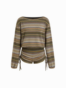 Cider - Cotton Blend Women's Asymmetrical Neck Drawstring Romper Multi-Color
