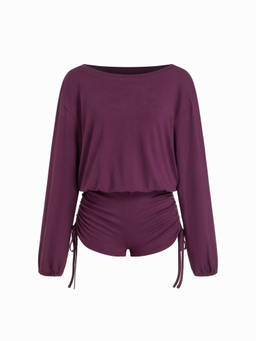Cider - Cotton Blend Women Asymmetrical Neck Drawstring Romper Purple