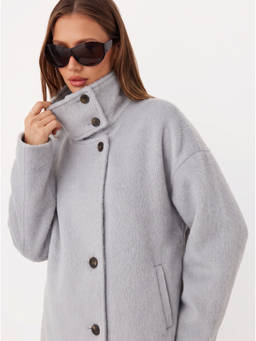 Cider - Wool-Look Women Funnel Neck Oversized Jacket Grey