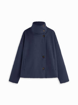 Cider - Wool-Look Women’s Oversized Funnel Neck Jacket Navy Blue