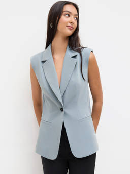 Cider - Notched Collar Women’s V-Neck Button Blazer Vest Blue