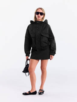 Cider - Hooded Women’s Oversized Cargo Jacket Black