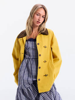 Cider - Cotton Women's Oversized Buckle Collar Barn Jacket Yellow