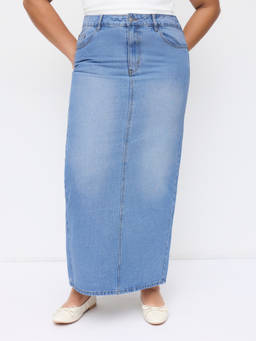 Cider - Pencil Maxi Curve & Plus Women's High-Waist Denim Maxi Skirt Blue