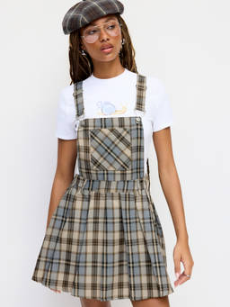 Cider - Plaid Women's Buckle Strap Pinafore Mini Dress Khaki