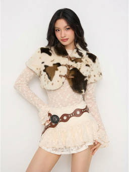 Cider - Faux Shearling Women's Toggle Front Collar Jacket Multi-Color