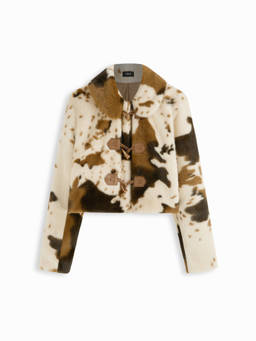 Cider - Deer Print Women's Faux Fur Toggle Crop Jacket Multi-Color