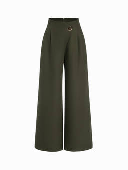 Cider - Women's High-Rise Pleated Wide-Leg Palazzo Pants Dark Green
