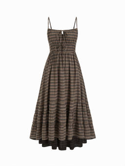 Cider - Cotton Blend Women's Square Neck Tie-Up Asym Hem Maxi Dress Brown