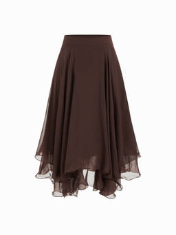 Cider - Chiffon Women's Layered Ruffle Mid-Rise Midi Skirt Brown