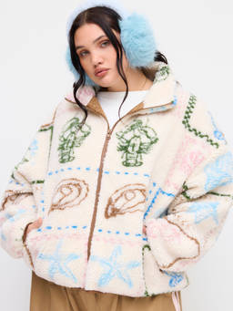 Cider - Seafood Graphic Women’s Oversized Stand Collar Jacket Multi-Color