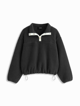 Cider - Fleece Women's Oversized Collar Button Sweatshirt Black