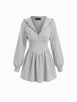 Cider - Cotton Blend Women Hooded Ruched Mini Dress Grey