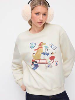 Cider - Terry Cotton Blend Women's Oversized Graphic Sweatshirt Cream