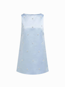 Cider - Rhinestone Women's Sleeveless Boat Neck Mini Dress Blue