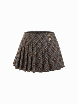 Cider - Wool-Look Women Low Rise Tartan Pleated Mini Skirt Brown