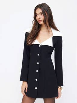 Cider - Two Tone Women's Sweetheart Button Front Mini Dress Black