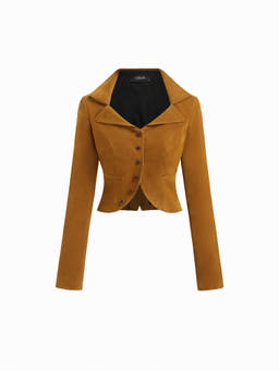 Cider - Suede Collar Women's Solid Button Jacket Mustard