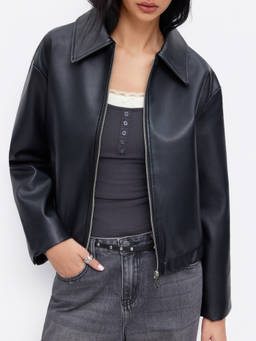 Cider - Faux Leather Women's Zip-Through Collar Biker Jacket Black