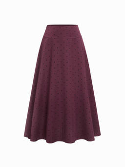 Cider - Satin Women's Mid Rise Polka Dot Flared Maxi Skirt Burgundy