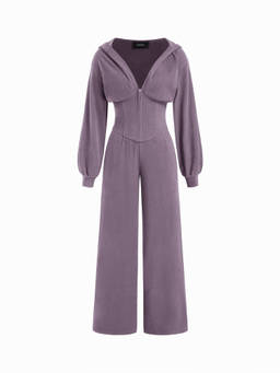 Cider - Jersey Women's Hooded Zipper Cinched Waist Jumpsuit Purple