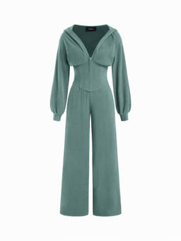 Cider - Jersey Hooded Women's Cinched Waist Zipper Jumpsuit Green
