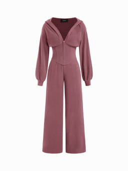 Cider - Jersey Women's Hooded Cinched Waist Zipper Jumpsuit Pink