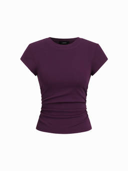 Cider - Cotton-Blend Women Ruched Short Sleeve Tee Purple