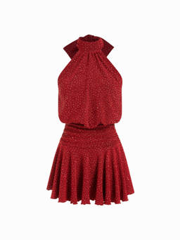 Cider - Stand Collar Women's Sleeveless A-Line Mini Dress Red