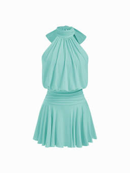 Cider - Stand Collar Women's Sleeveless A-Line Mini Dress Teal