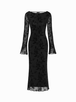 Cider - Velvet Women's Floral Lace Backless Tie-Up Maxi Dress Black