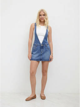 Cider - Denim Buckle Up Women's Sleeveless Pinafore Mini Dress Blue