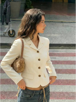 Cider - Collar Long Sleeve Button Front Crop Blazer