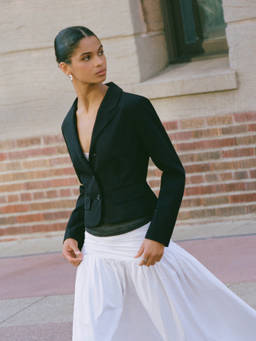 Cider - Collar Women's Button Front Crop Blazer Black