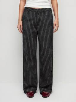 Cider - Washed Women's Low-Waist Metal Detail Wide-Leg Jeans Black