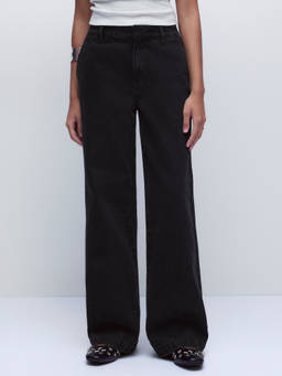 Cider - Washed Metal Detail Women's Low Waist Wide Leg Jeans Black