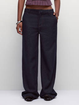 Cider - Washed Women's Low-Rise Metal Detail Wide-Leg Jeans Navy Blue