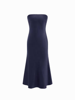 Cider - Satin Women's Strapless Tie-Back Maxi Dress Navy Blue