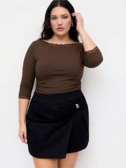 Cider - Stretch Denim Women's Ruched Mid Waist Mini Skirt Black