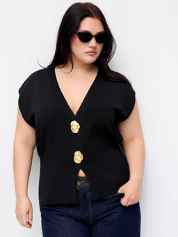 Cider - Knit Women's V-Neck Dolman Sleeve Vest Black
