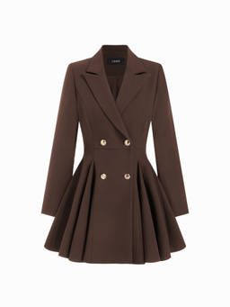 Cider - Metal Button Pleated Women's Blazer Mini Dress Brown